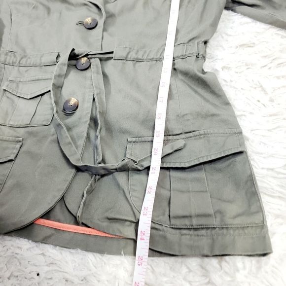 Anthropologie  Tabitha army military green button down belted tie jacket size 6 - Picture 6 of 13